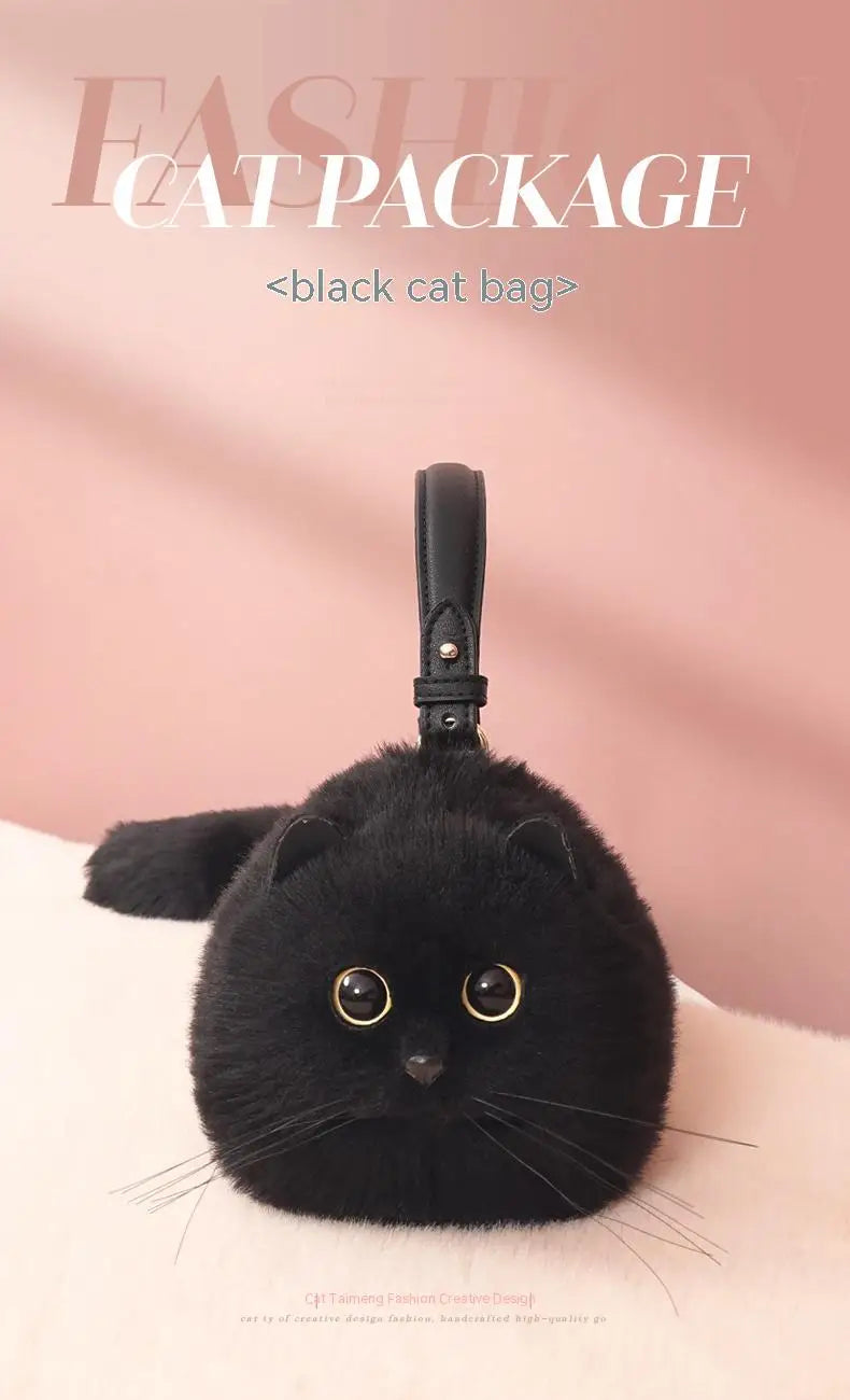 One Shoulder Bag Female Design Small Man Messenger Bag Versatile Hand Made Autumn and Winter Plush Cute Cat Bag