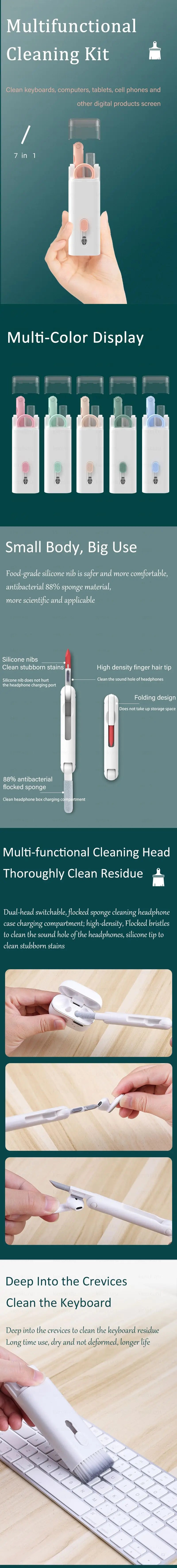 7-in-1 Keyboard Cleaner Earphones Cleaning Pen Keycap Puller Set Multifunctional Cleaning Kit For AirPods iPhone iMac MacBook