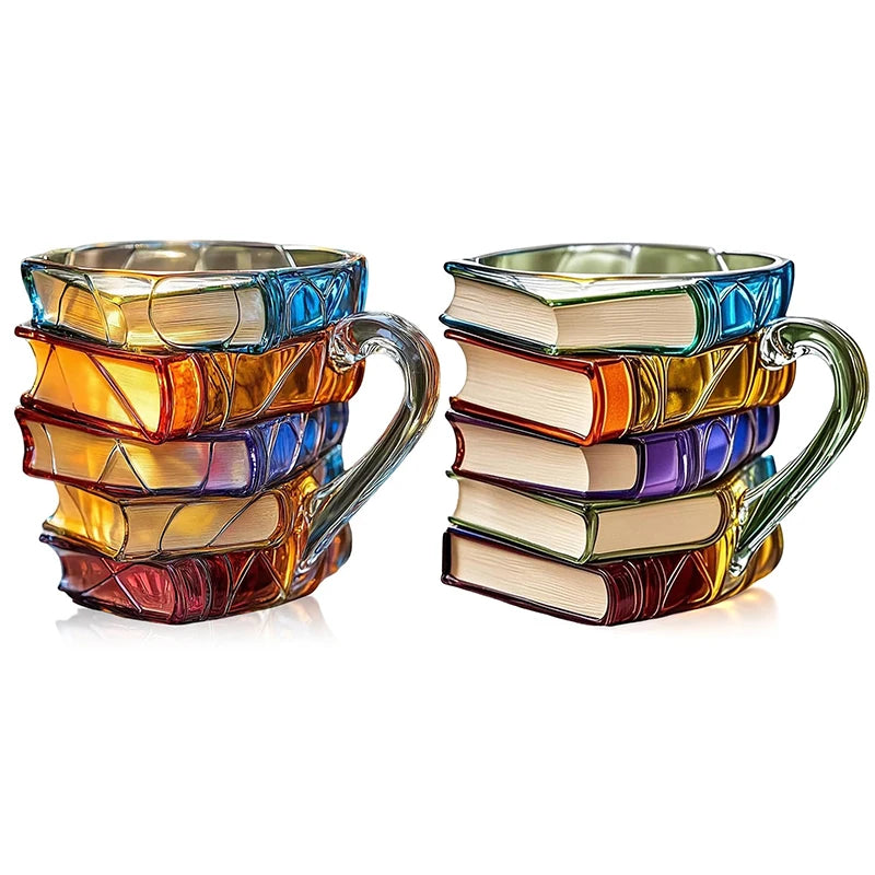 Creative Painted Book Mug 11oz Novelty 3d Painted Books Coffee Mug Unique Colorful Resin Books Stack Coffee Cup Collection Gifts