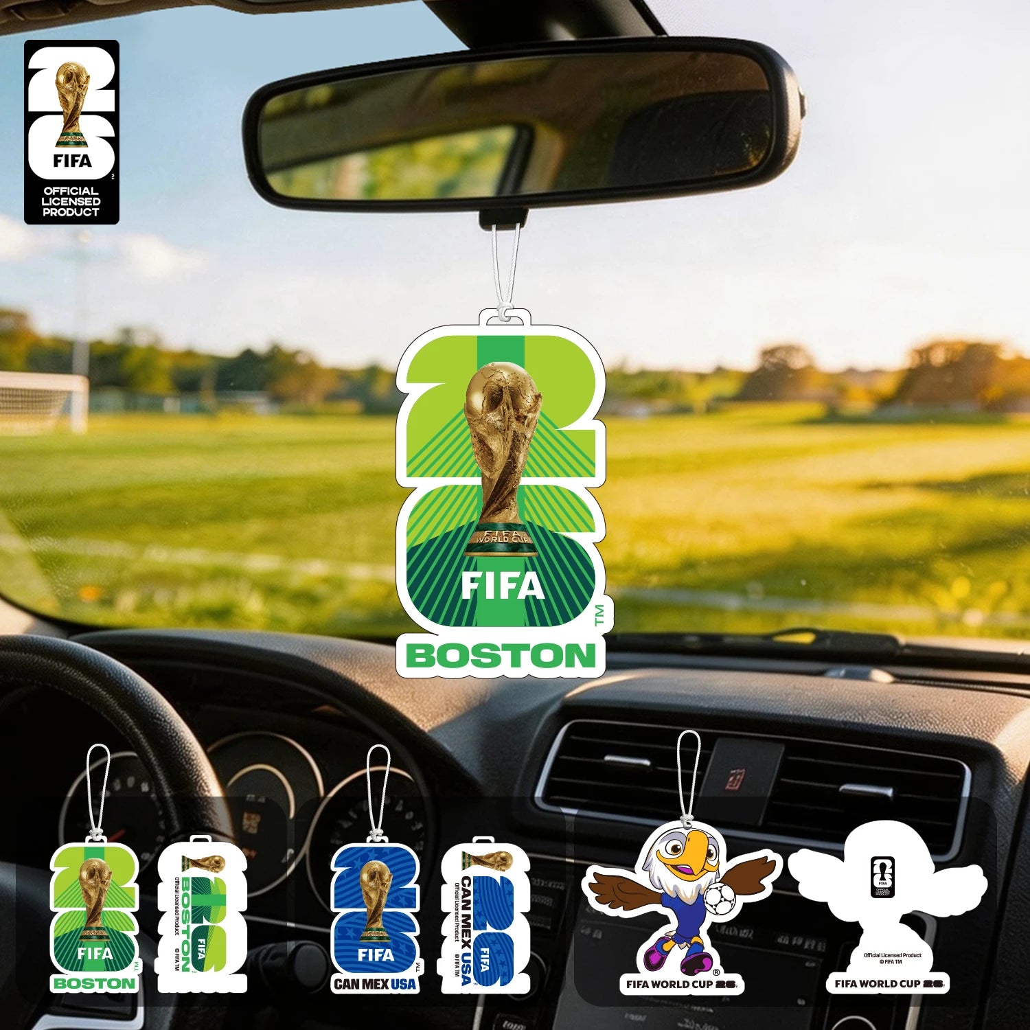 FIFA World Cup 2026 Official 3 Pack Car Air Freshener with Trophy Mascot & Host City Design, Long Lasting Scent for Car & Home