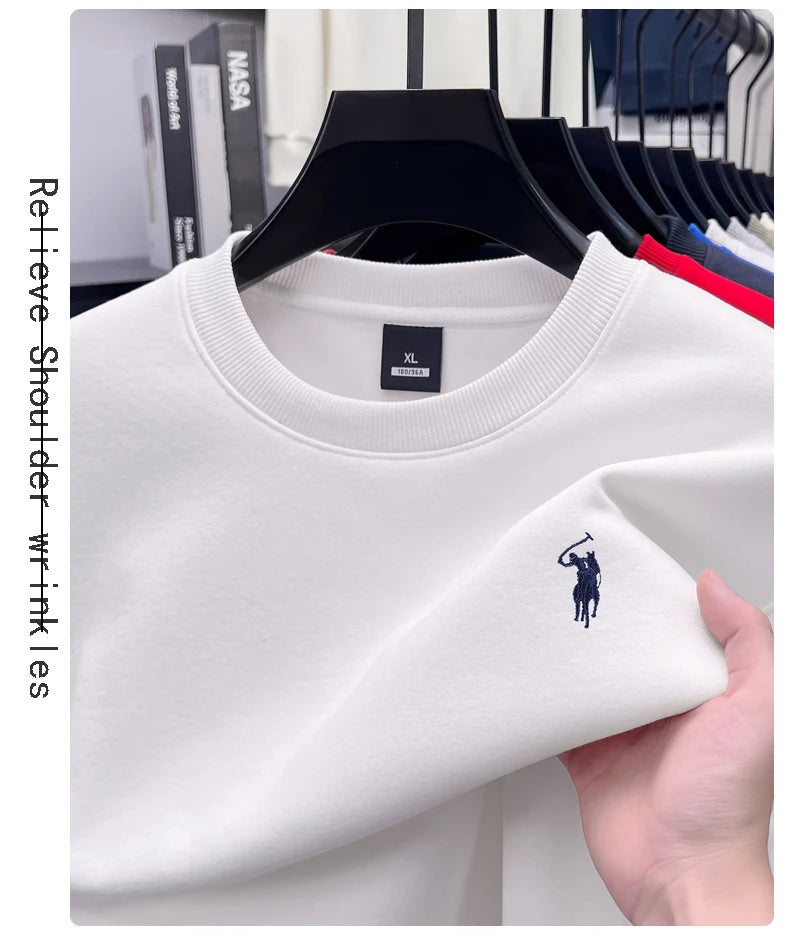 Designer brand men's round neck sportswear autumn new item thickened warm luxury pony print loose casual Paul pullover