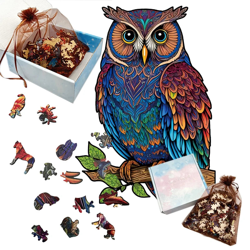 Owl Wooden Animal Puzzle DIY Crafts Brain Trainer Puzzles Game for Kids Adult Educational Wood Toy Gift Medium Difficulty Jigsaw