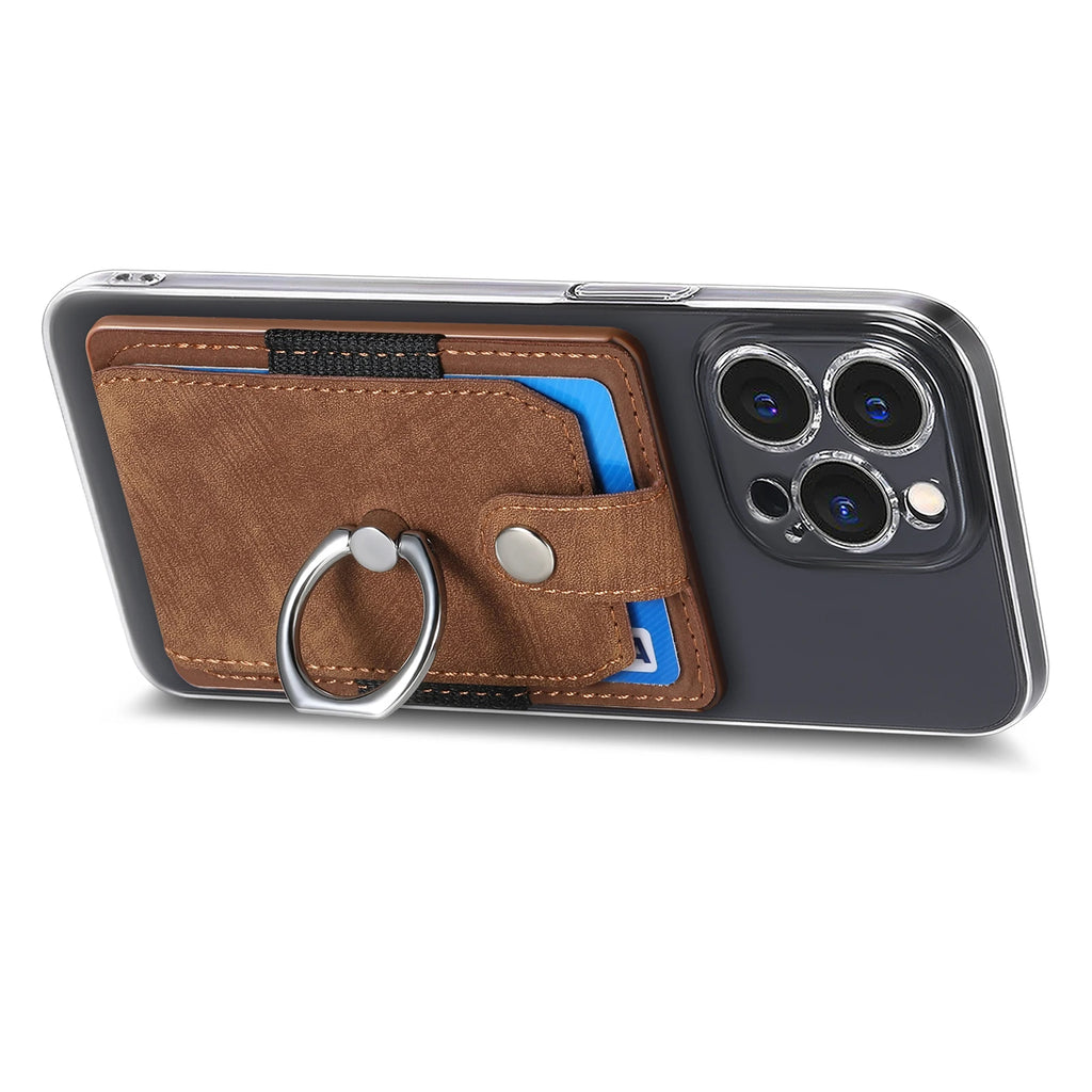 Phone Holder Wallet Case Card Slot Holder PU Leather Back Sticker Adhesives With Ring Stand For Mobile Phone iPhone Samsung