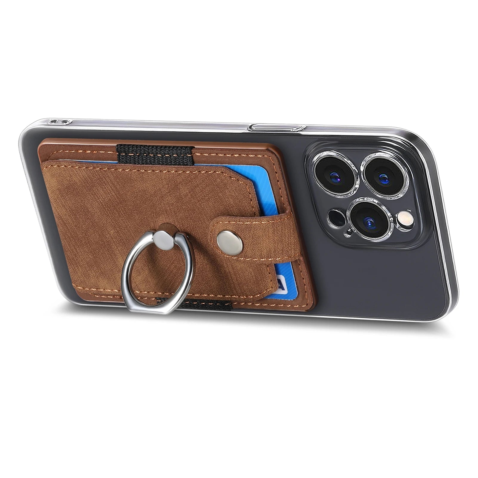 Phone Holder Wallet Case Card Slot Holder PU Leather Back Sticker Adhesives With Ring Stand For Mobile Phone iPhone Samsung