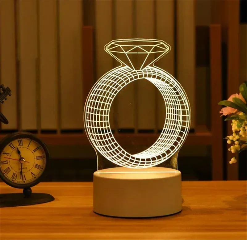 3D Acrylic LED Night Light USB Powered Bedroom Bedside Decor Night Lamp Birthday Kid Gifts Table Ornaments Novelty Lighting