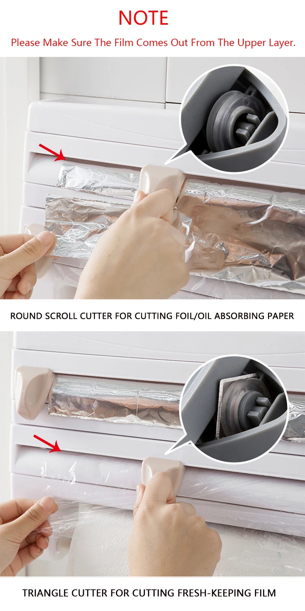 Large Food Cling Film Dispenser 4 In 1 Wall-Mounted Plastic Wrap Cutter Aluminium Foil Dispenser Kitchen Accessories Organizer