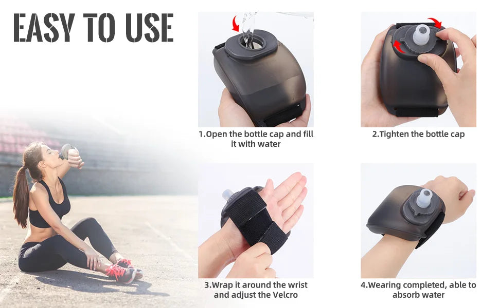 1PCS Wrist Water Bottle, Wearable HandsFree Silicone 200 ml Running Water Bottle,  Portable Cycling Marathon Rock Climbing Sport