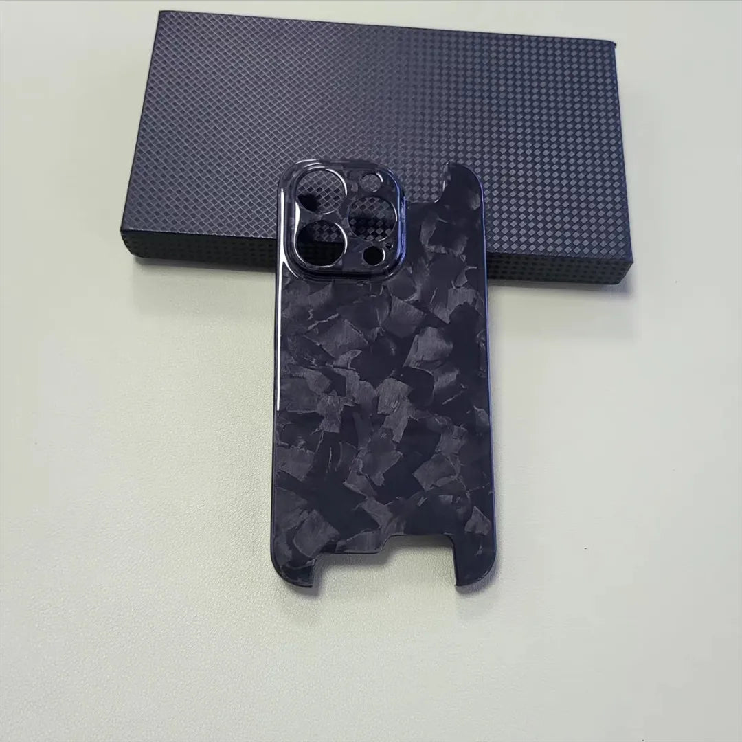 Glossy Forged Ultra Thin Genuine Pure Carbon Fiber Cover For iPhone 15 14 16 Pro Max Glitter Bling Irregular Shockproof Case