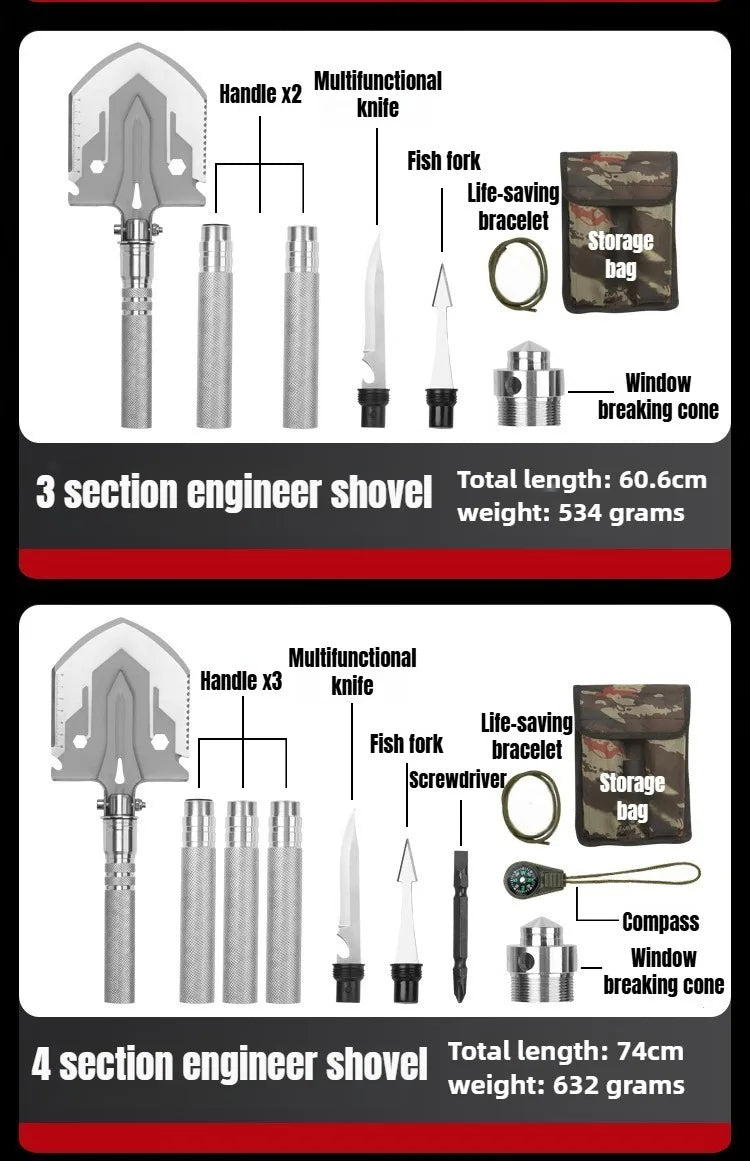 Multifunctional Shovel Folding Military Shovel Self-defense Outdoor Survival Supplies Set Garden Tools Camping Accessories