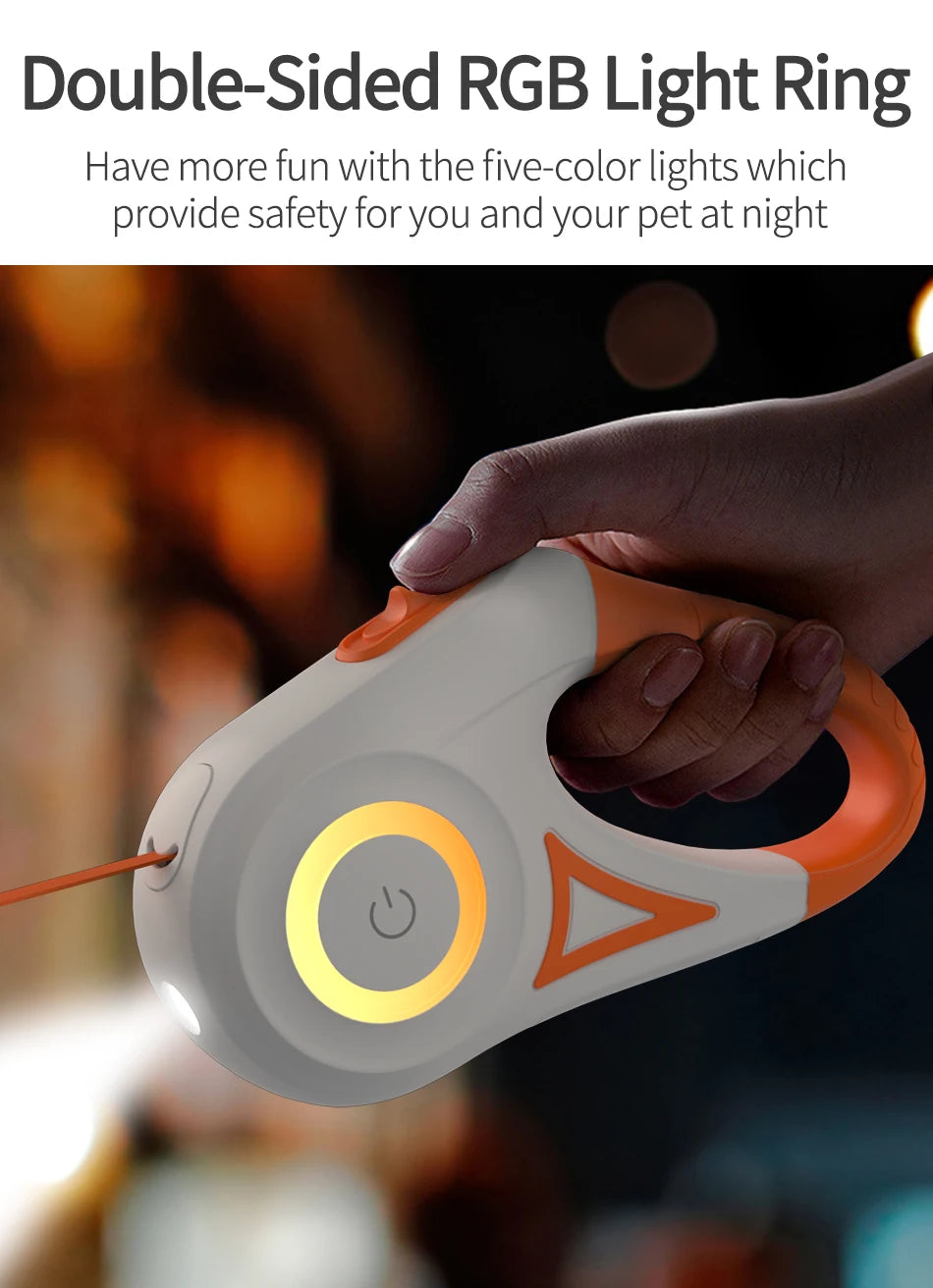 ROJECO 5M Retractable Dog Leash Automatic LED Light Luminous Roulette Leash Rope For Dogs Adjustable Pets Dog Walk Running Leads