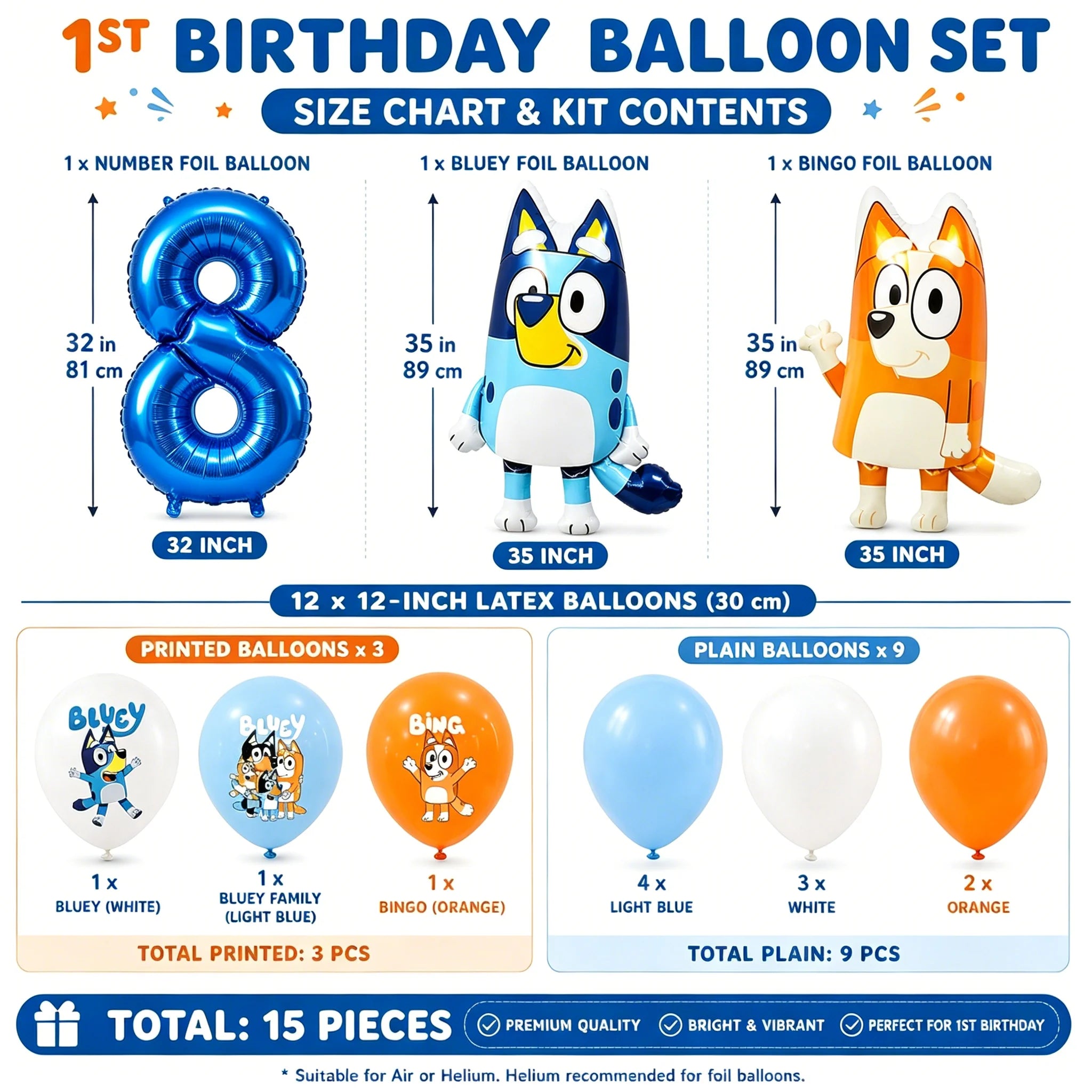 Bluey 1th Birthday Decorations Balloon Set Bluey Bingo Foil Balloons Latex Balloons Party Supplies for Kids Girls Boys