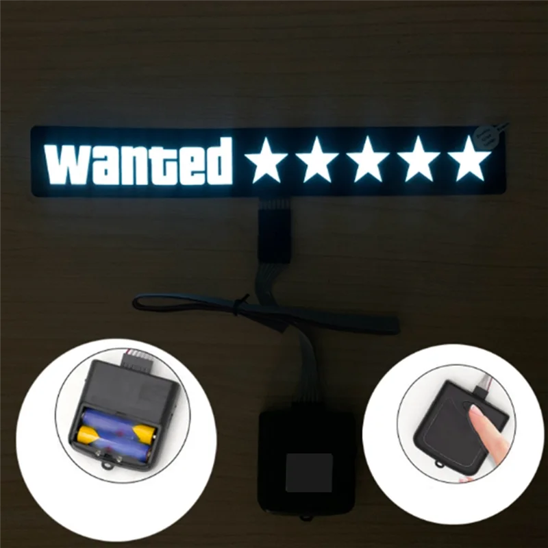 Windshield Electric 5 Star Wanted Car LED White Light Up Window Stickers Accessories For JDM Glow Panel Decoration Accessories-A