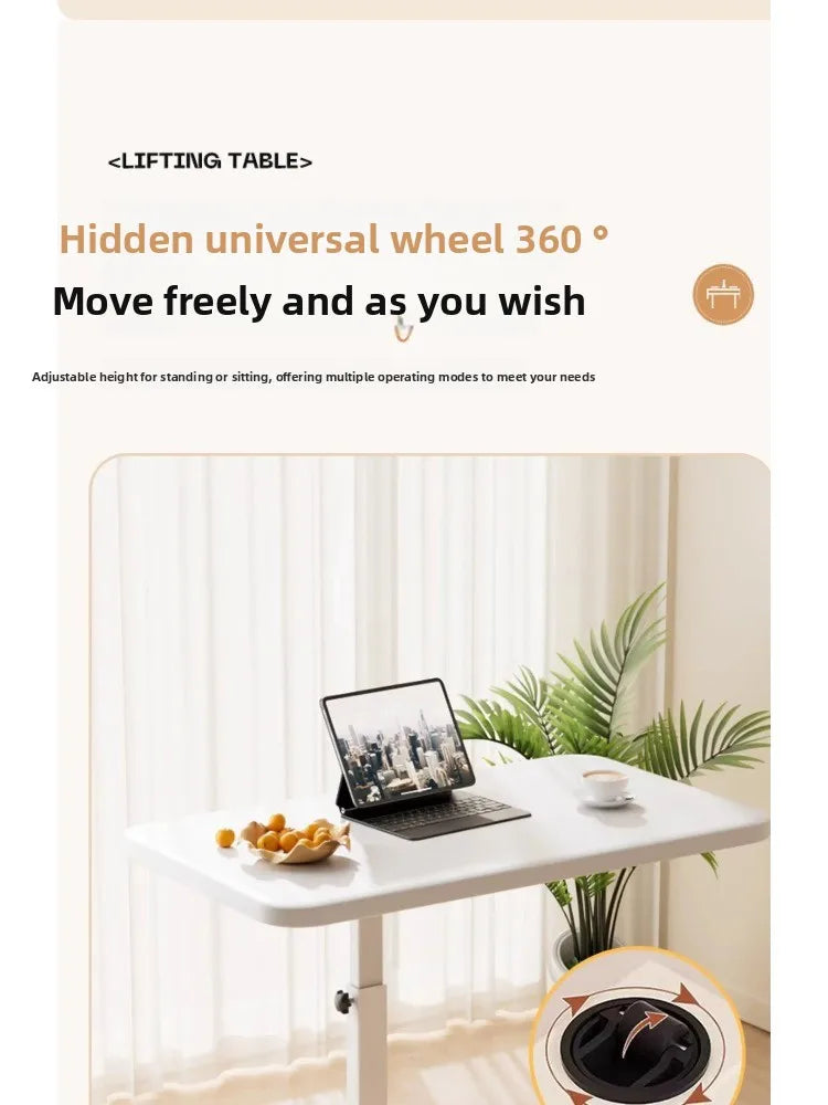 Height Adjustable Mobile Laptop Desk with Wheels Multi-Purpose Rolling Tray Table for Standing Workstation Use in Living Room