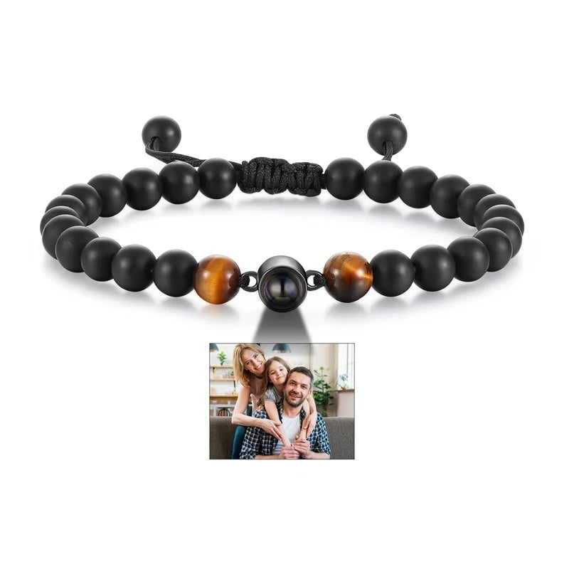6mm Natrual Stone Custom Photo Projection Bracelet Personalized Beads Bracelets For Women Men Couples Anniversary Jewelry Gift