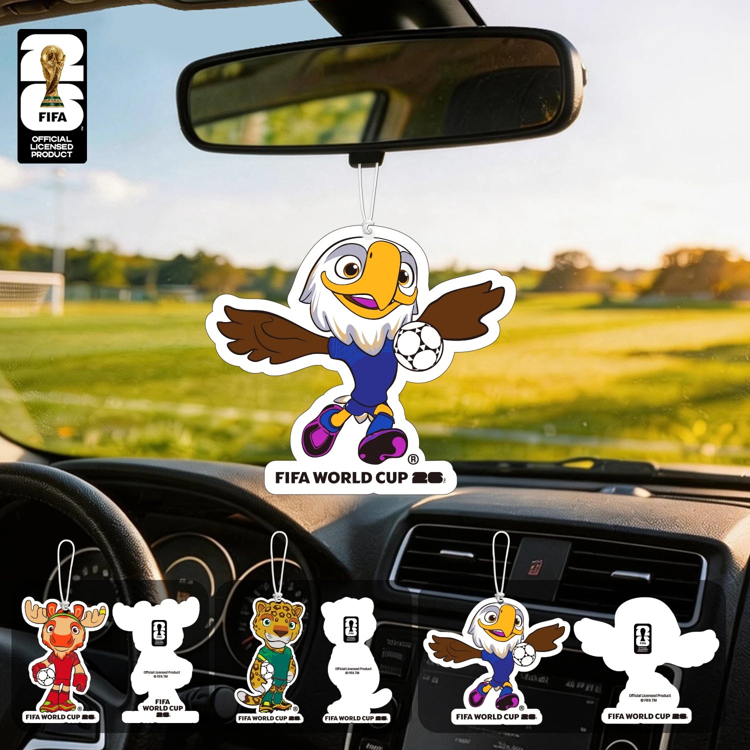 FIFA World Cup 2026 Official 3 Pack Car Air Freshener with Trophy Mascot & Host City Design, Long Lasting Scent for Car & Home
