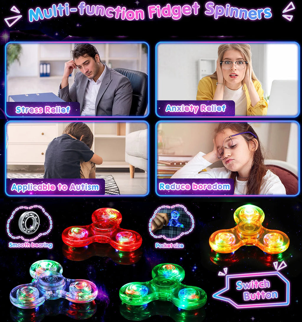 LED Light Fidget Spinner Finger Toy Hand Spinner Glow in Dark Stress Reduction and Anxiety Relief for Children