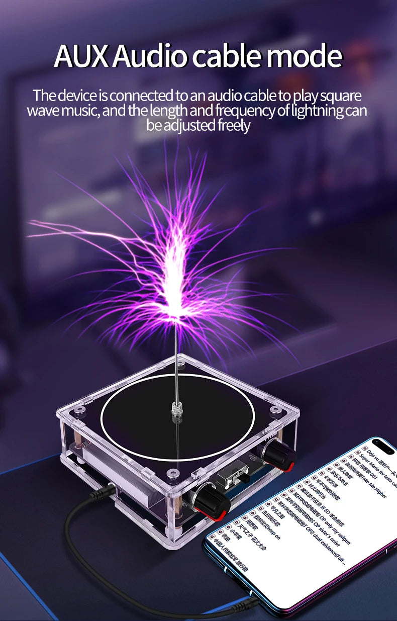 Music Tesla Coil Bluetooth/AUX Dual Mode Music Box Artificial Lightning Touchable Audio Input Bluetooth Science Experiments ﻿