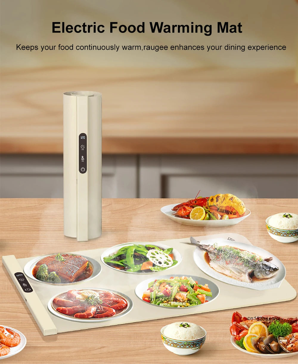 Electric Food Warmer Plate 10s Fast Heating Food Warmer Mat Foldable Dining Table Food Warming Tray Tem Settings Food Heat Plate