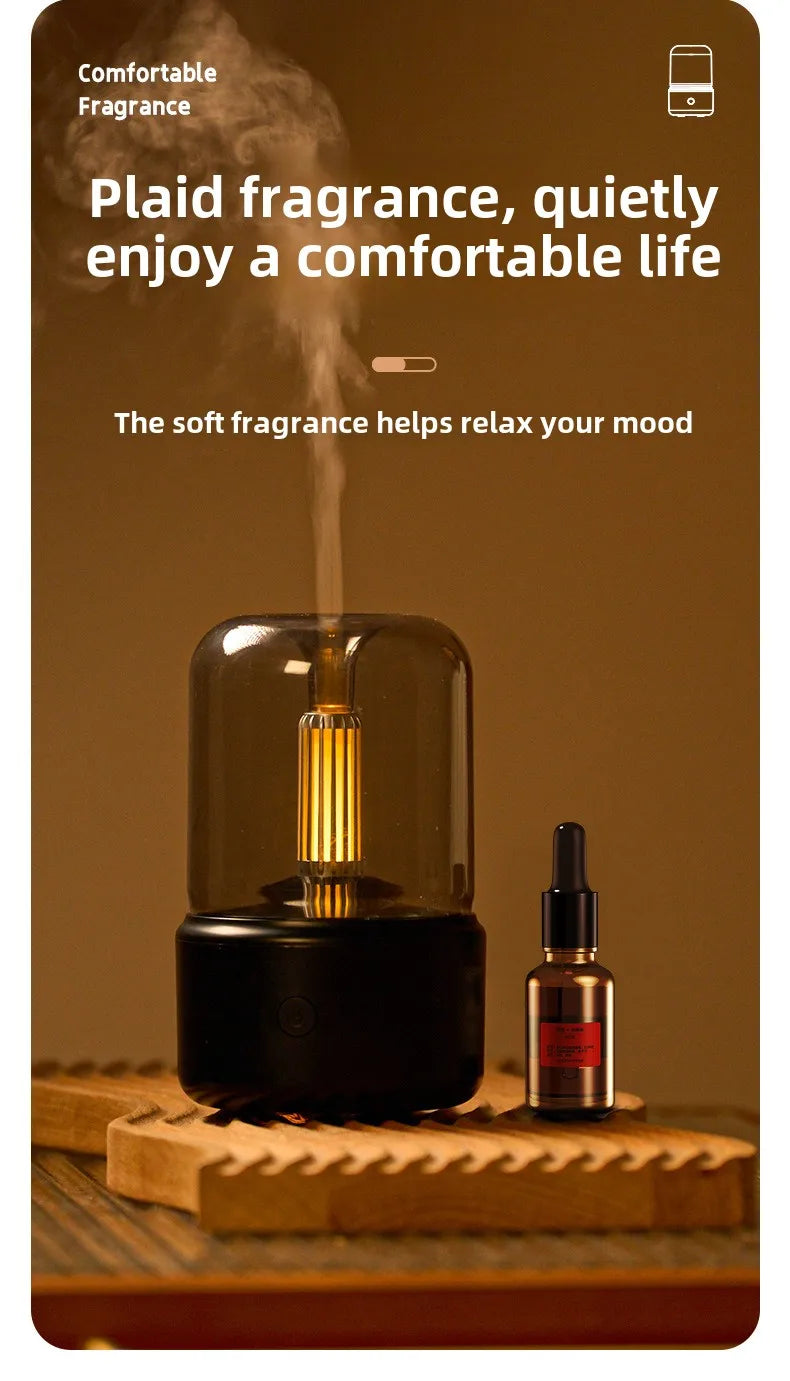 120ml Aromatherapy Humidifier Ultrasonic Humidifier with Creative Candlelight Design USB Air Humidifier for Sleep Aid Home Decor