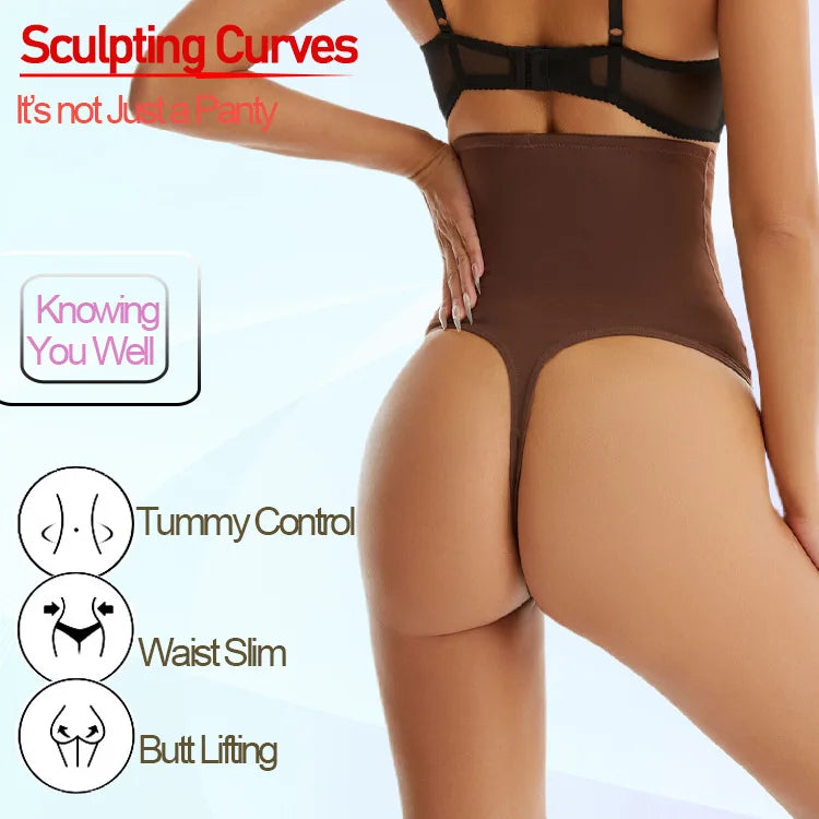 Cross-border Women's High Waist ThongT-back Tummy Control Panties with Non-slip Waistband Strong Waist Cinching and shaper