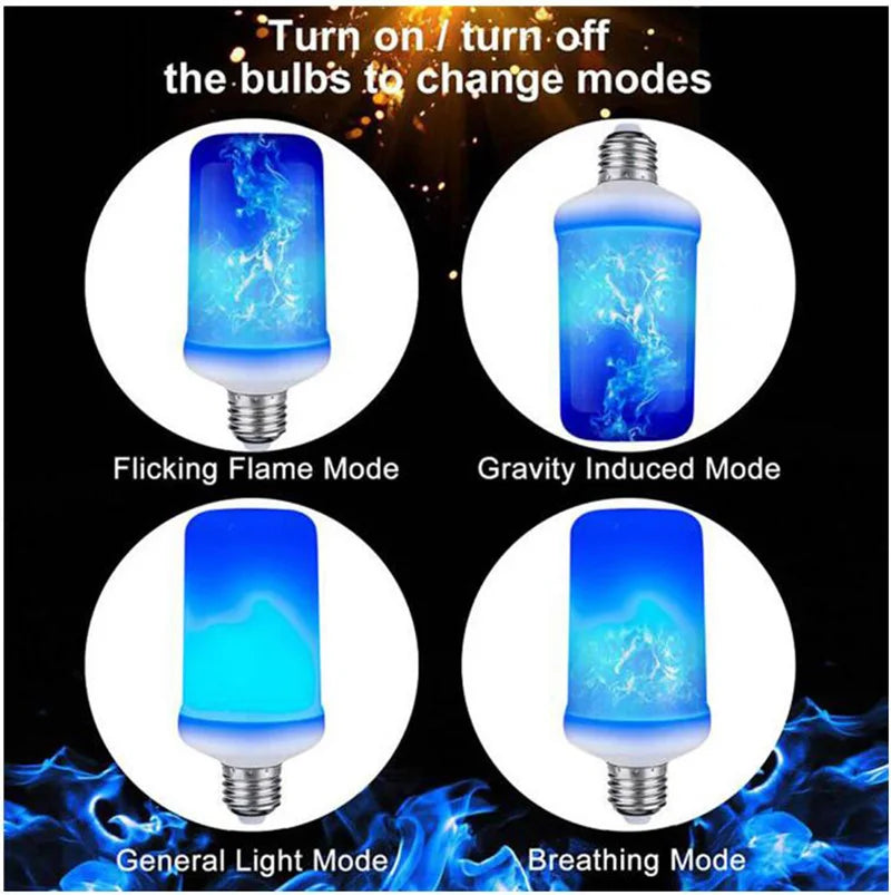 LED E27 Flame Bulb Fire E14 lamp Corn Bulb 4 Modes Party LED Light Dynamic Flame Effect 85v-265v for Home Lighting