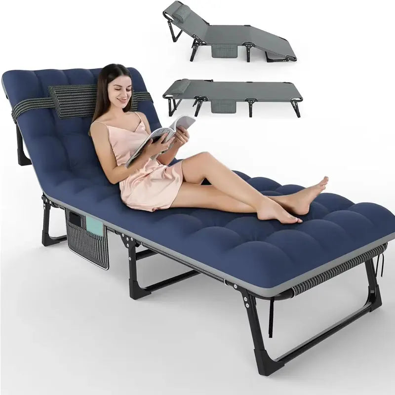 3 in 1 Folding Camping Cot Bed, 5 Positions Adjustable Patio Chaise Chair, Portable Sleeping Cots for Adults Large Size