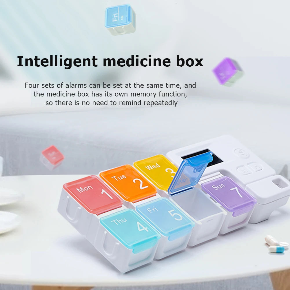 Smart 7-Day Pill Organizer Storage Case Box Weekly Pills Drug Electronic Timing Reminder Medicine Container Alarm Box