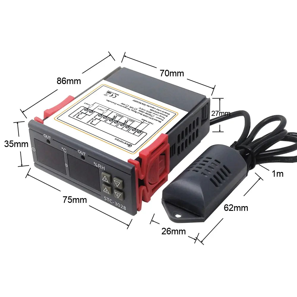 Digital Thermostat Hygrostat Temperature Humidity Control STC 3028 AC 110V 220V DC 12V Hygrometer Incubator Controller
