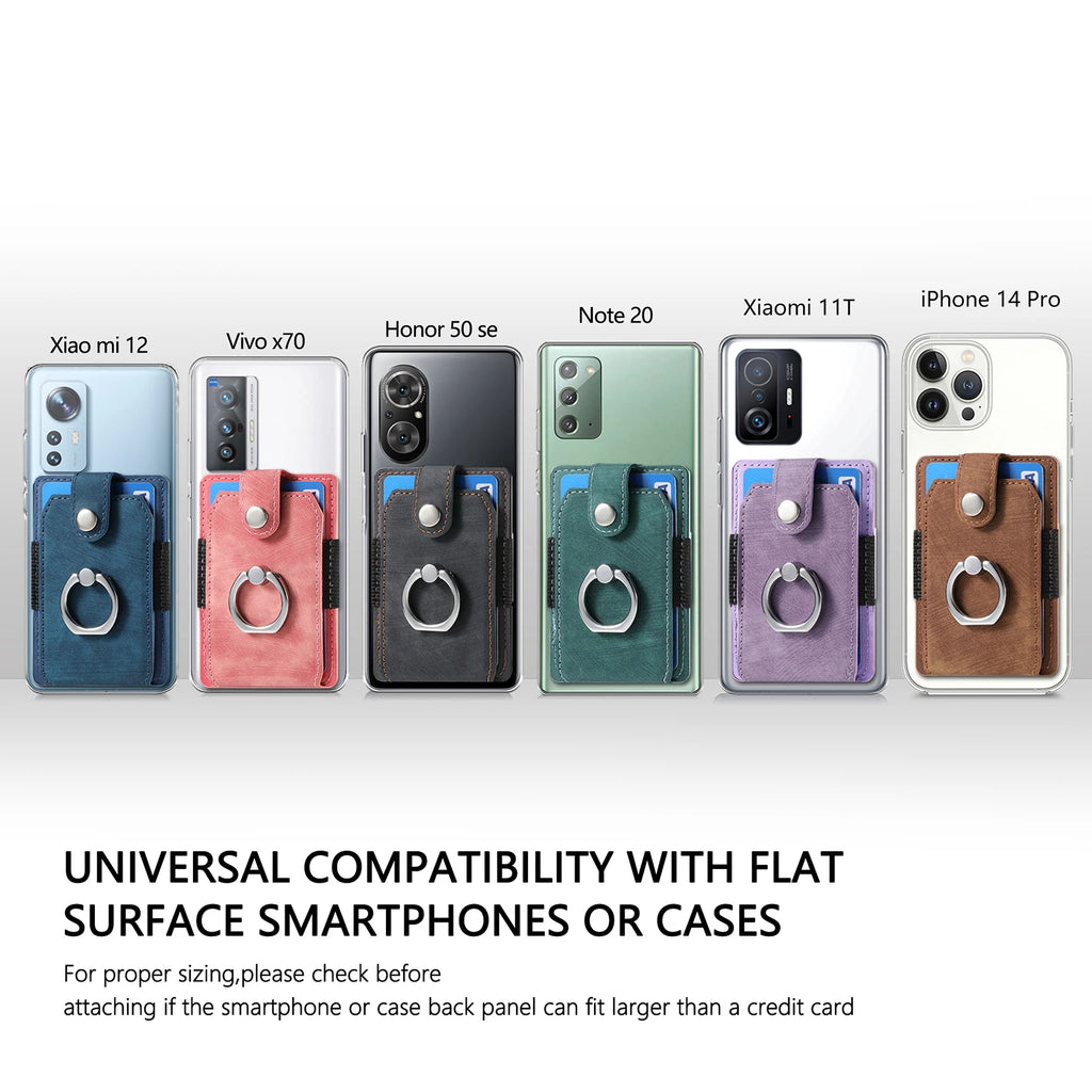 Phone Holder Wallet Case Card Slot Holder PU Leather Back Sticker Adhesives With Ring Stand For Mobile Phone iPhone Samsung