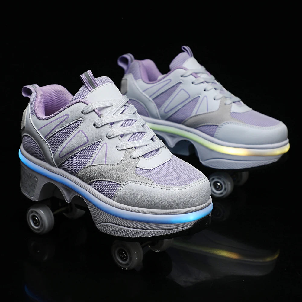 Unisex Four-Wheel Roller Skate Shoes Casual Deformation Parkour Sneakers Kids Skates Stage personalized Sport Roller Skate Shoes
