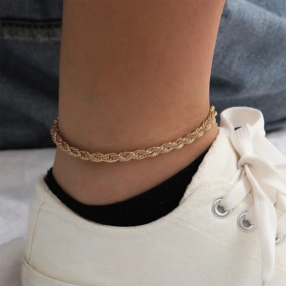 SUNIBI Stainless Steel Snake Chain Anklet for Women Summer Beach Gold Color Anklets Fashion Jewelry Dropshipping Wholesale
