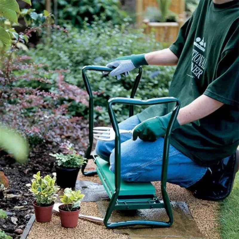 Garden Kneeling Stool with Tool Pouch 2-in-1 Portable Seat Knee Pad Outdoor Gardening Chair with Pockets