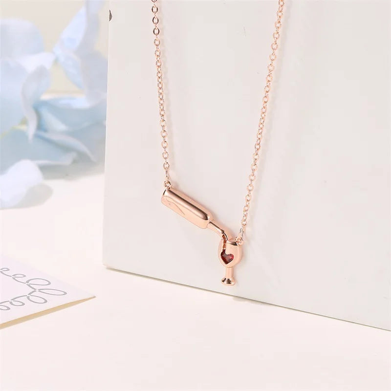 2022 Fashion Silver Color Cup Necklace Wine Glass Pendant Chic Choker Necklaces For Girl  Daily Punk Party Accessories