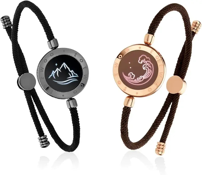 Totwoo Long Distance touch Light up&Vibrate Bracelets for Couples, Long Distance Relationship Gifts Smart Sun&Moon Love Bracelet