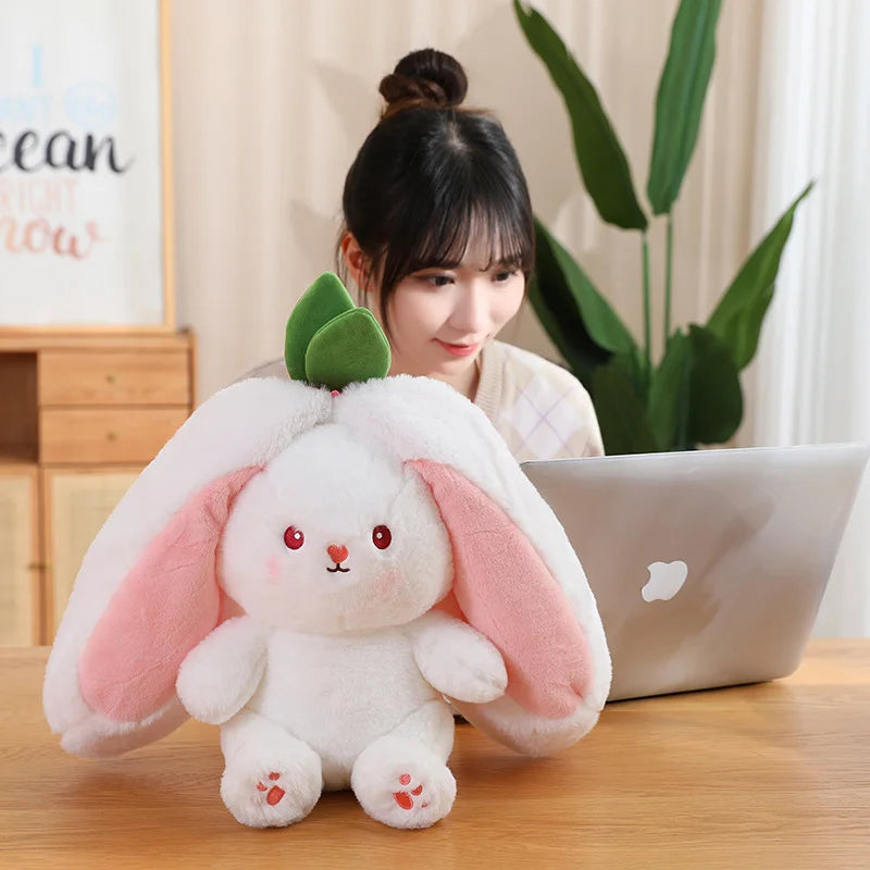 Kawaii Fruit Transfigured Bunny Plush Toy Cute Carrot Strawberry Turn Into Rabbit Plush Toy Kids Birthday Christmas Gift