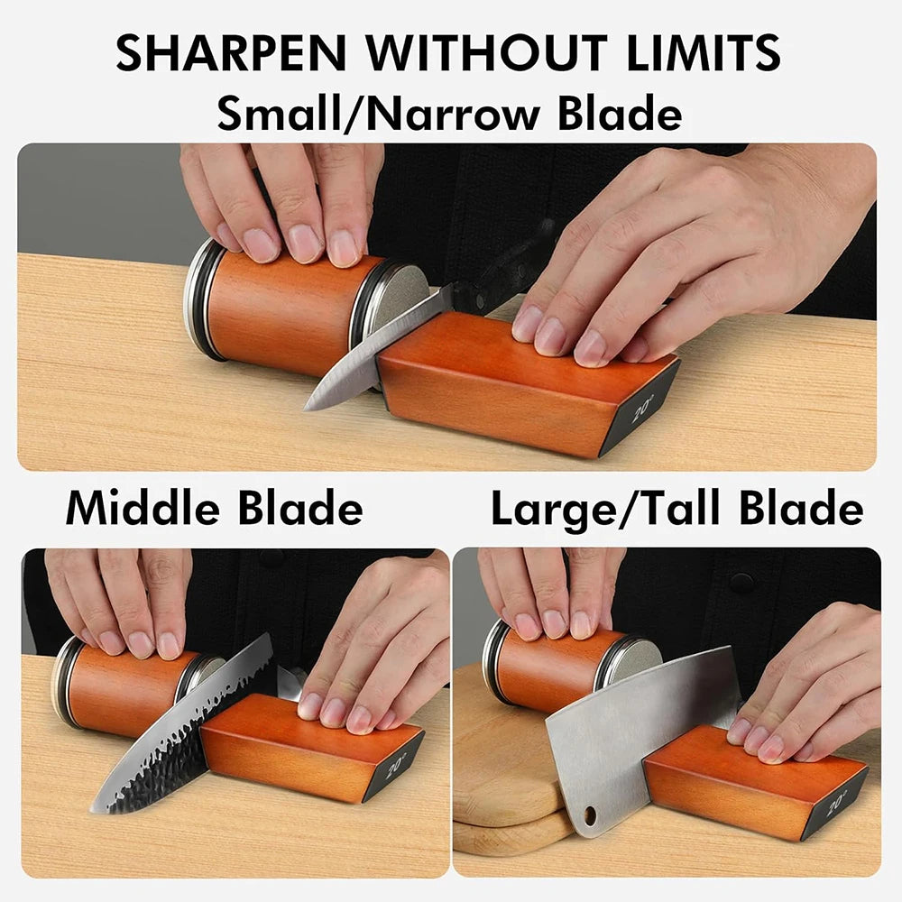 Rolling Knife Sharpener Double Sided Diamond Sharpening Stone 15/20° Degree Magnetic Angle Roller Sharpening for Kitchen Knives