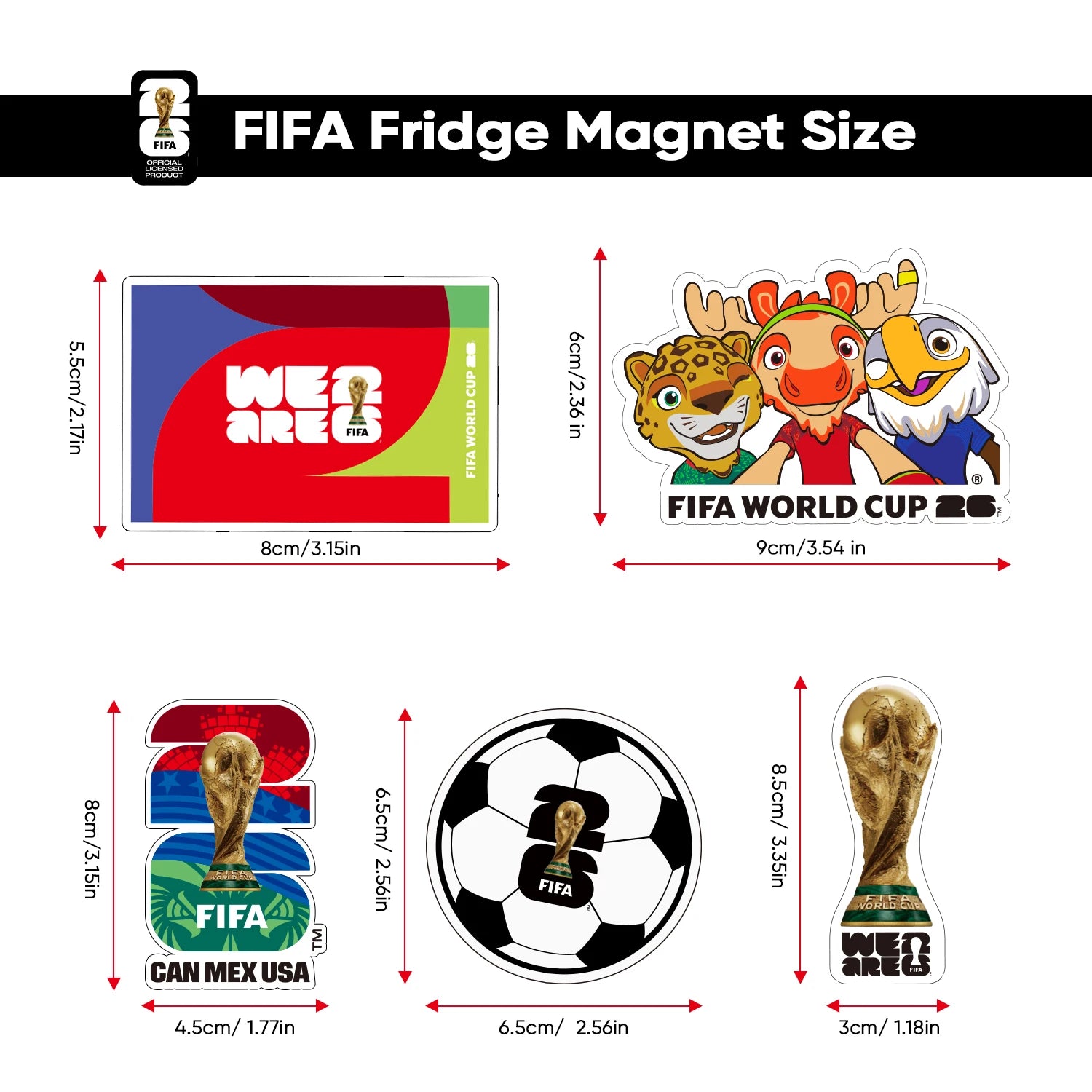 FIFA World Cup 2026 Official Fridge Magnet with Trophy, Host City & Mascot Design - Magnet Stickers for Refrigerator Souvenirs