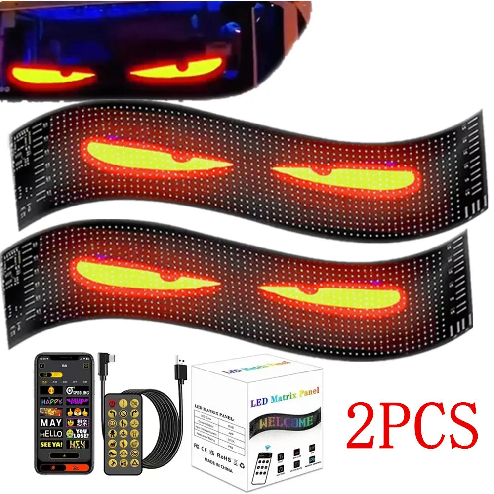 2PCS Devil Eyes APP Bluetooth Car advertising Screen LED Devil Eyes Light LED Flexible Display Full Color Smart Car Soft Screen