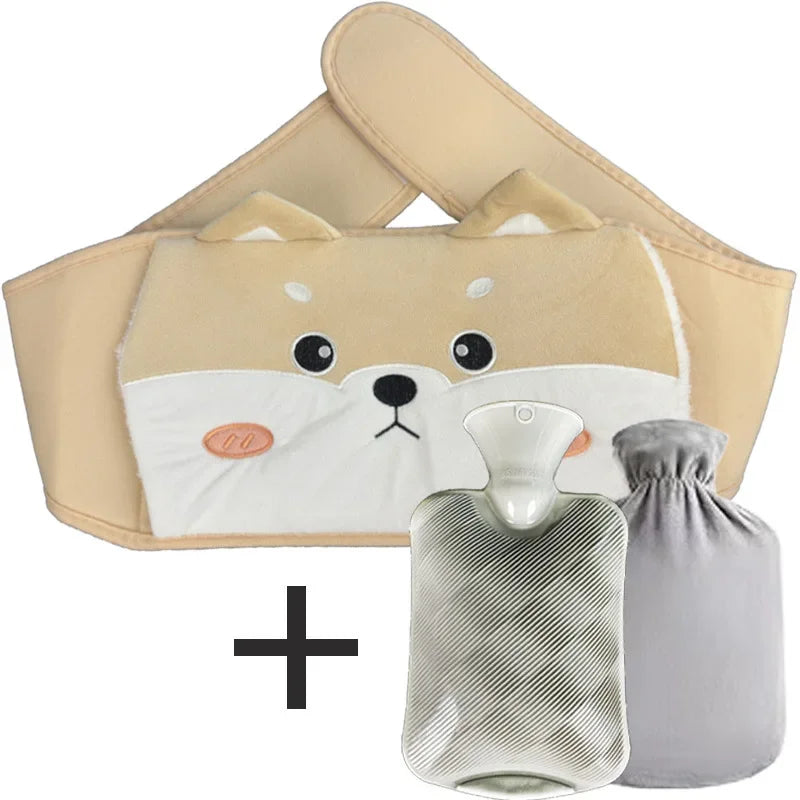 3-Piece Set Filling Water Type Hot Water Bag Hot Water Bottle Cover Plush Animal Belt Winter Menstrual Women Belly Hand Warmer