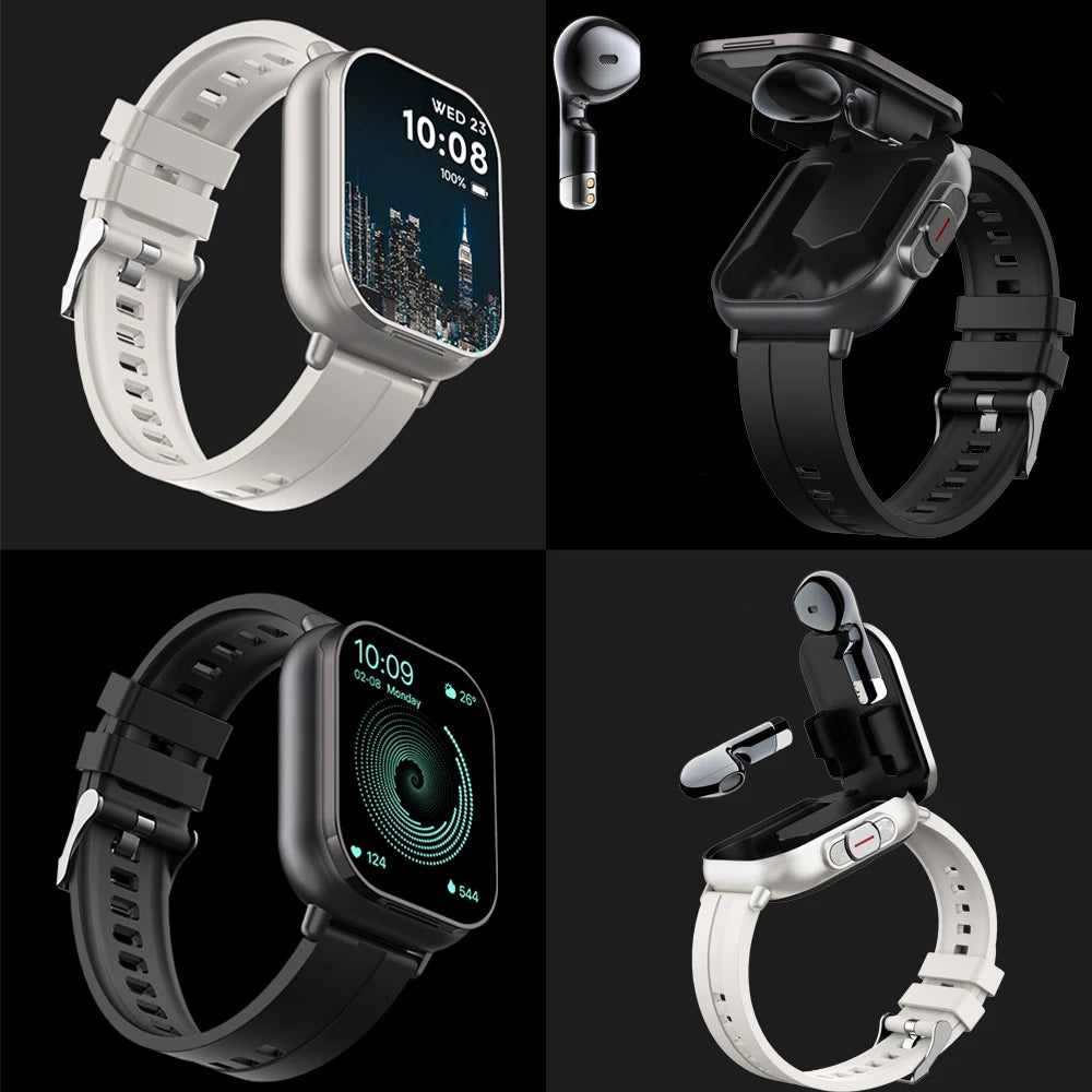 2026 New Smartwatch TWS Earphone 2.01' Bluetooth Call Heart Rate Monitor Sport Fitness Tracker 2 in 1 Smart Watch Headset
