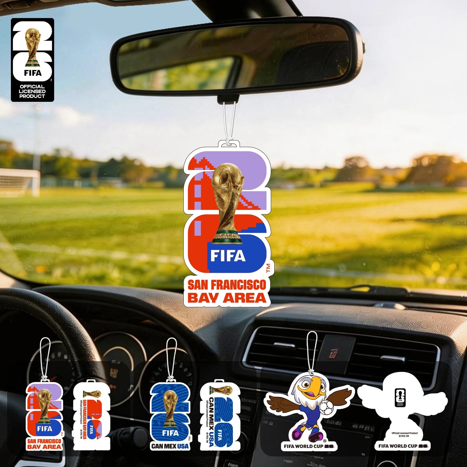 FIFA World Cup 2026 Official 3 Pack Car Air Freshener with Trophy Mascot & Host City Design, Long Lasting Scent for Car & Home