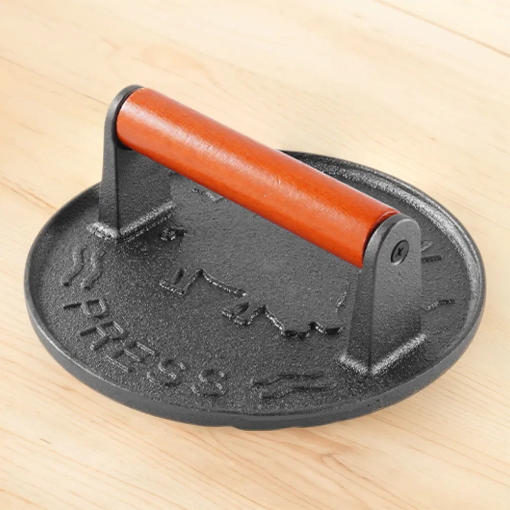 Cast Iron Burger Press Heavy-Duty Patty Maker Wooden Handle Burger Meat Press Mold Kitchen Tools And Gadgets Accessories