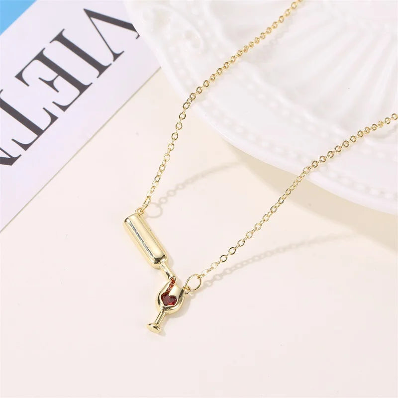 2022 Fashion Silver Color Cup Necklace Wine Glass Pendant Chic Choker Necklaces For Girl  Daily Punk Party Accessories