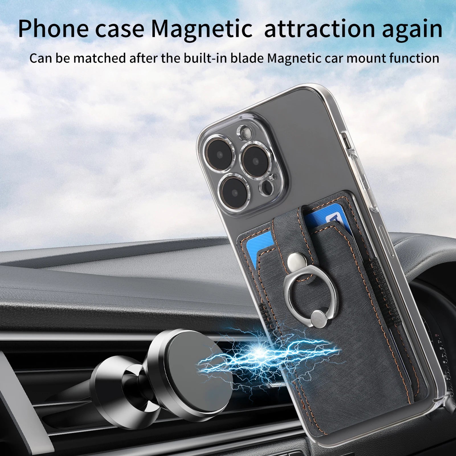 Phone Holder Wallet Case Card Slot Holder PU Leather Back Sticker Adhesives With Ring Stand For Mobile Phone iPhone Samsung