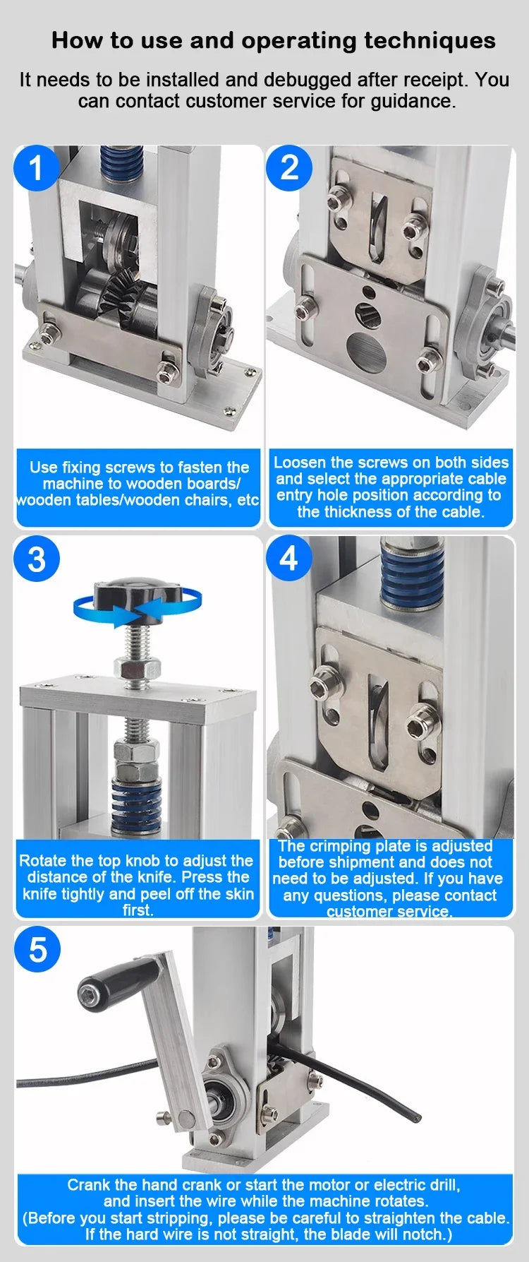 Manual Wire Stripping Machine Automatic 3-21mm 1-30 square Copper Cable Scrap Recycle Alloy Steel Cable Peeling Stripper Blade