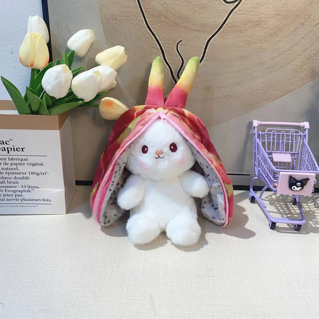 Kawaii Fruit Transfigured Bunny Plush Toy Cute Carrot Strawberry Turn Into Rabbit Plush Toy Kids Birthday Christmas Gift