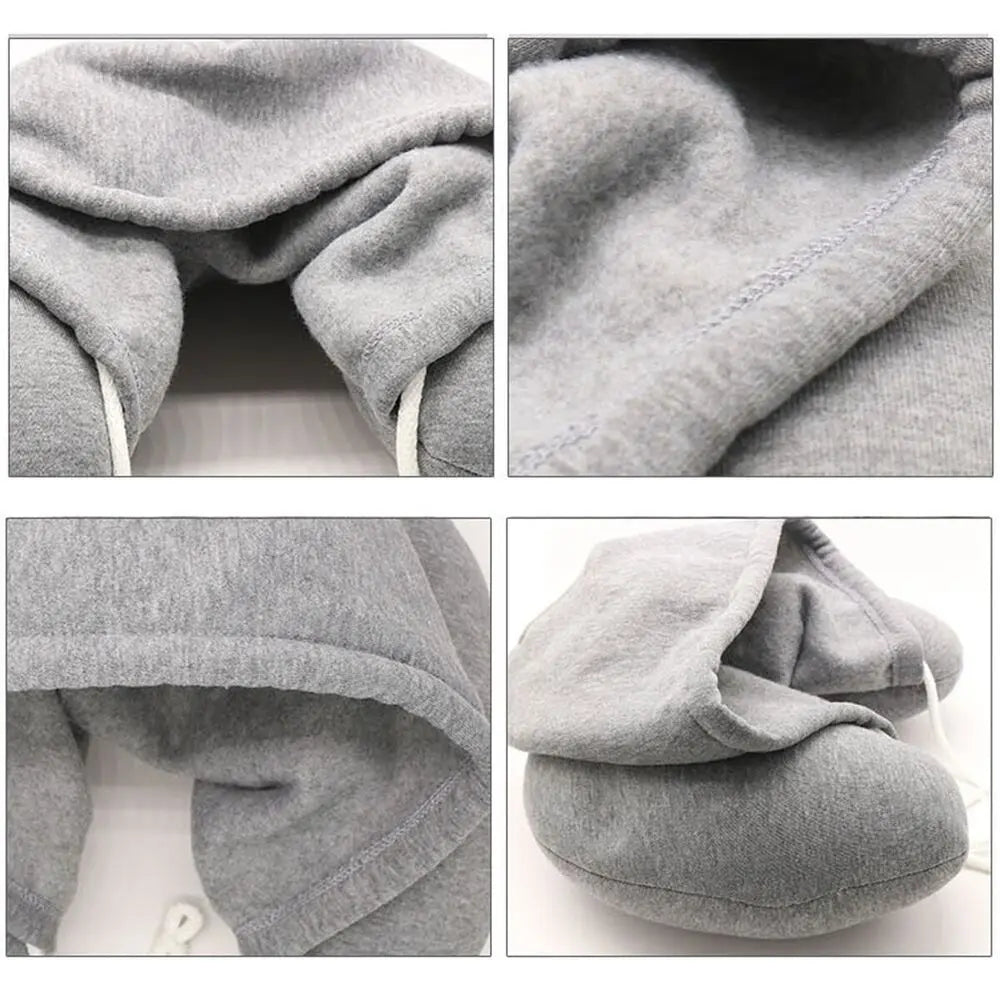 Car Office With Hoodie U-Shape Hooded Travel Pillow Head Rest Neck Pillow Airplane Pillow Neck Sleeping Cushion