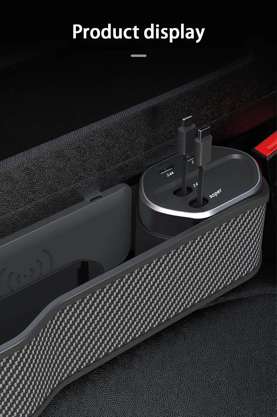 SEAMETAL Car Seat Gap Filler Organizer With Cup Holder Front Seat Console Side Pocket With Wireless Charging,Type-C,Lightning