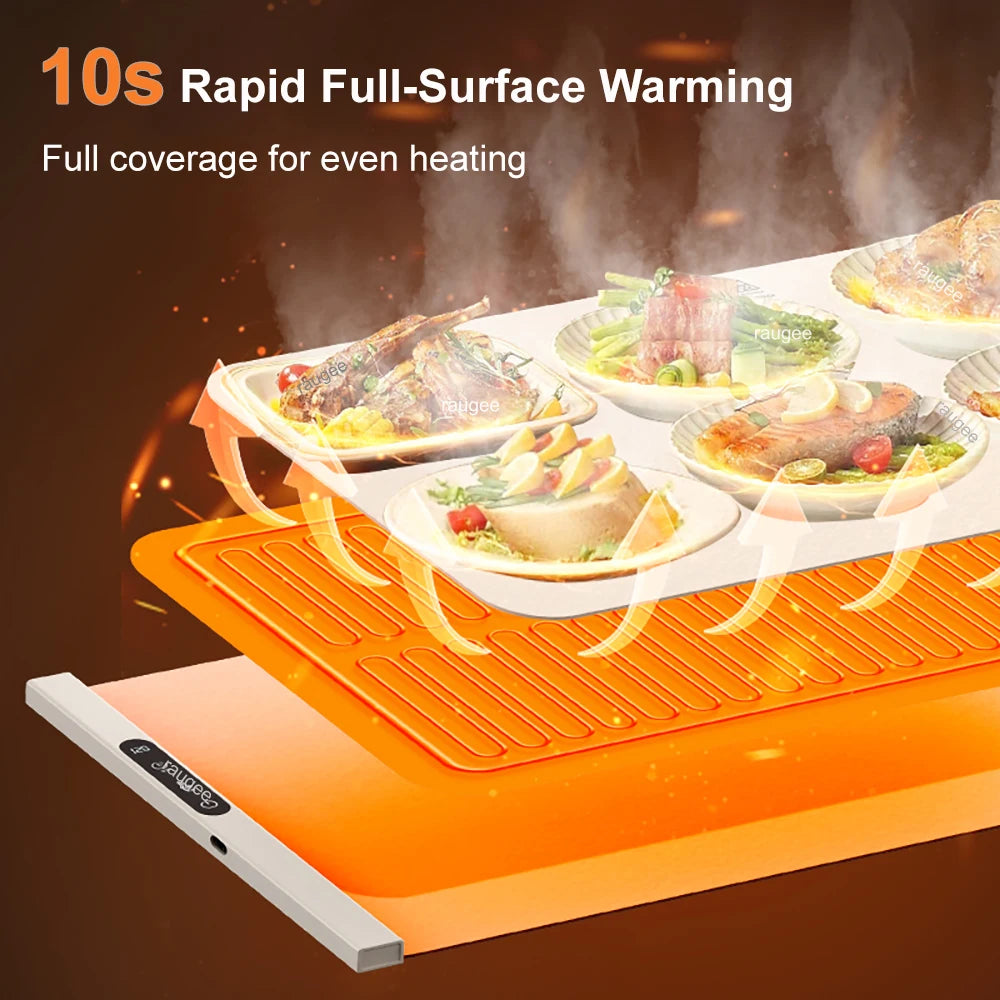 Electric Food Warmer Plate 10s Fast Heating Food Warmer Mat Foldable Dining Table Food Warming Tray Tem Settings Food Heat Plate