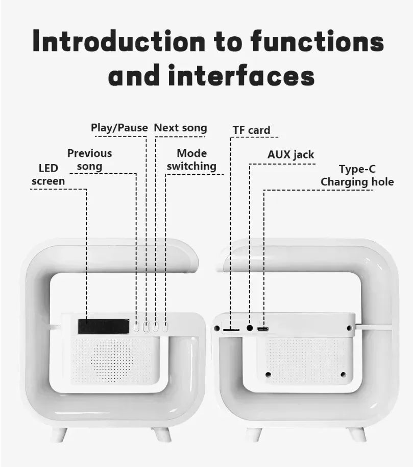 Multifunction Wireless Charger Pad Stand Speaker TF RGB Night Light Fast Charging Station for iPhone 16 15 Samsung Xiaomi Huawei